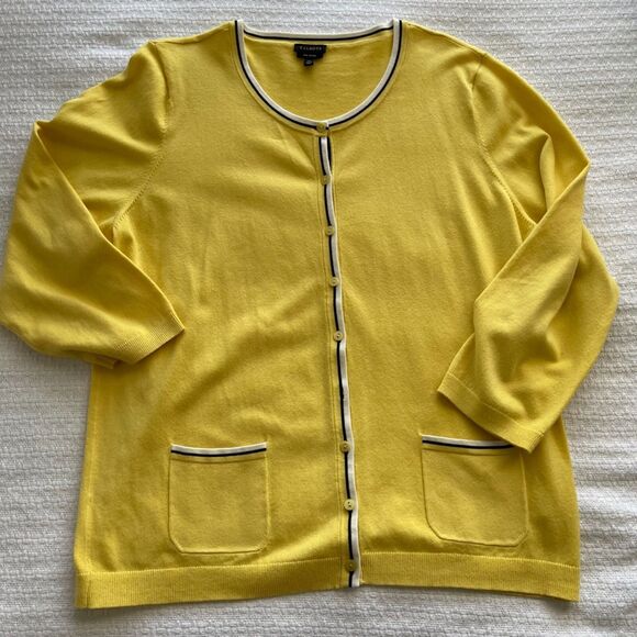 XL Talbots Yellow 3/4 Sleeve Cardigan with Stripe Detail - Picture 1 of 6